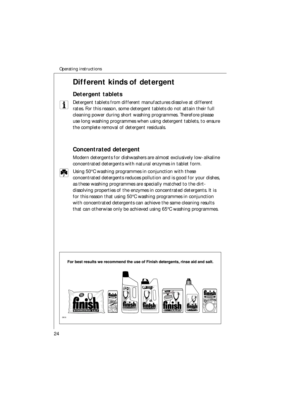 Electrolux 35085 VI manual Different kinds of detergent, Detergent tablets, Concentrated detergent 