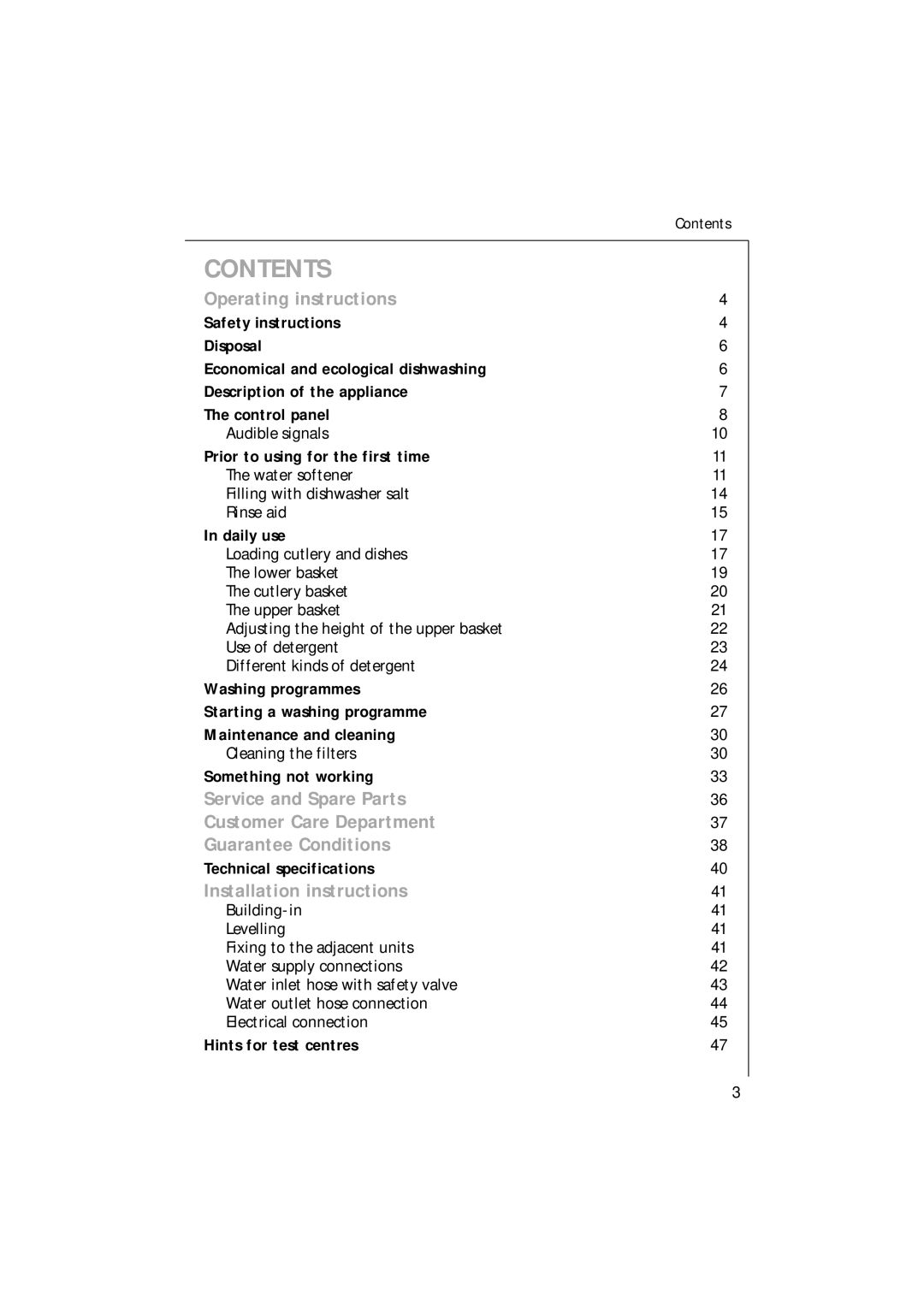 Electrolux 35085 VI manual Contents 