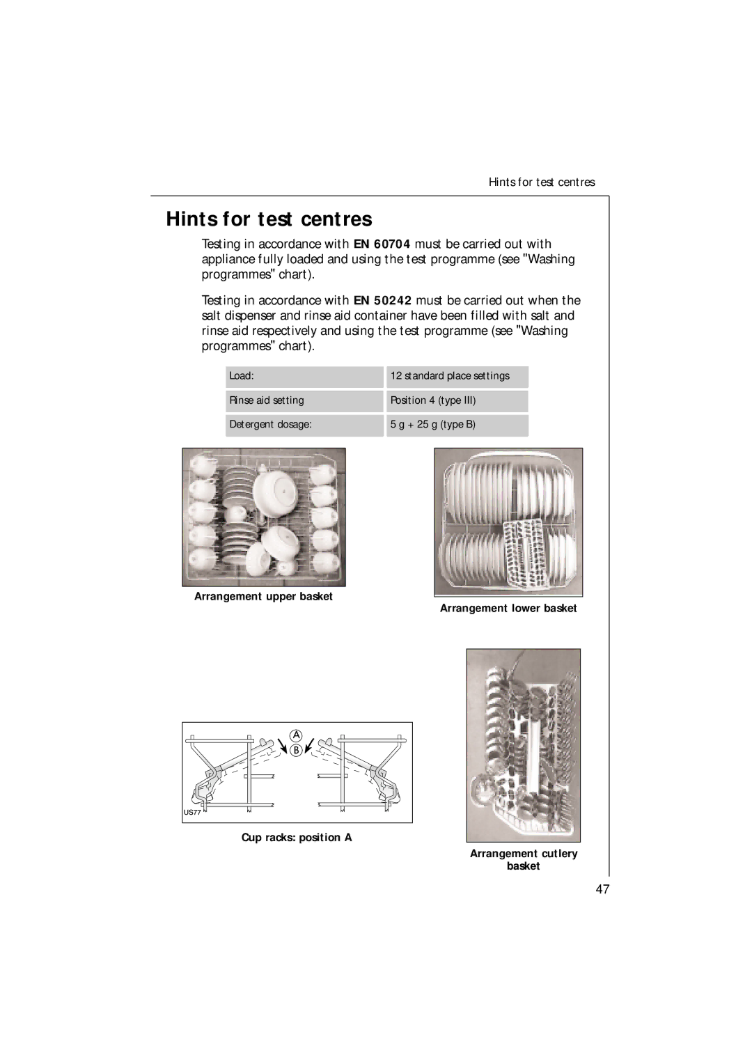 Electrolux 35085 VI manual Hints for test centres 