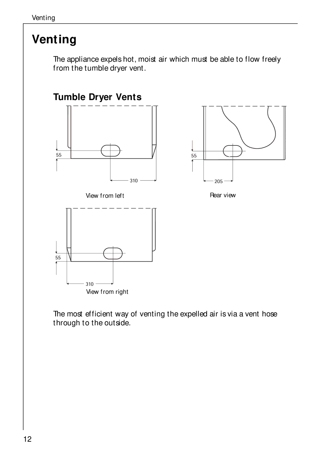 Electrolux 35600 installation instructions Venting, Tumble Dryer Vents 