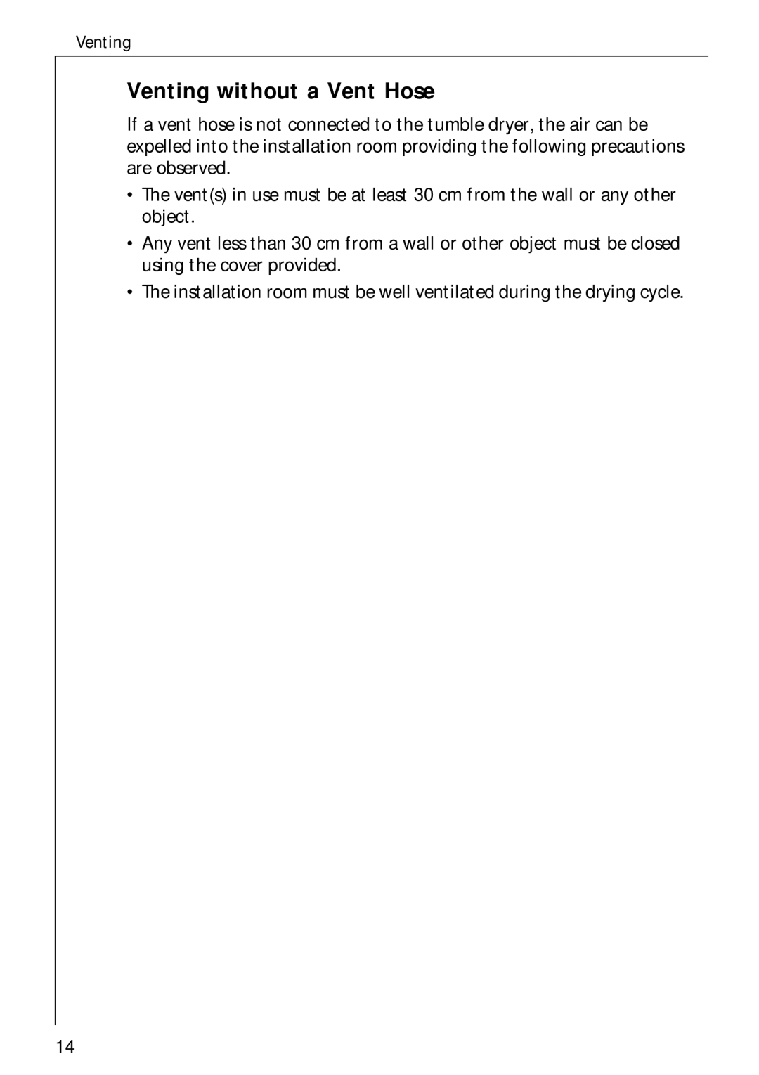 Electrolux 35600 installation instructions Venting without a Vent Hose 