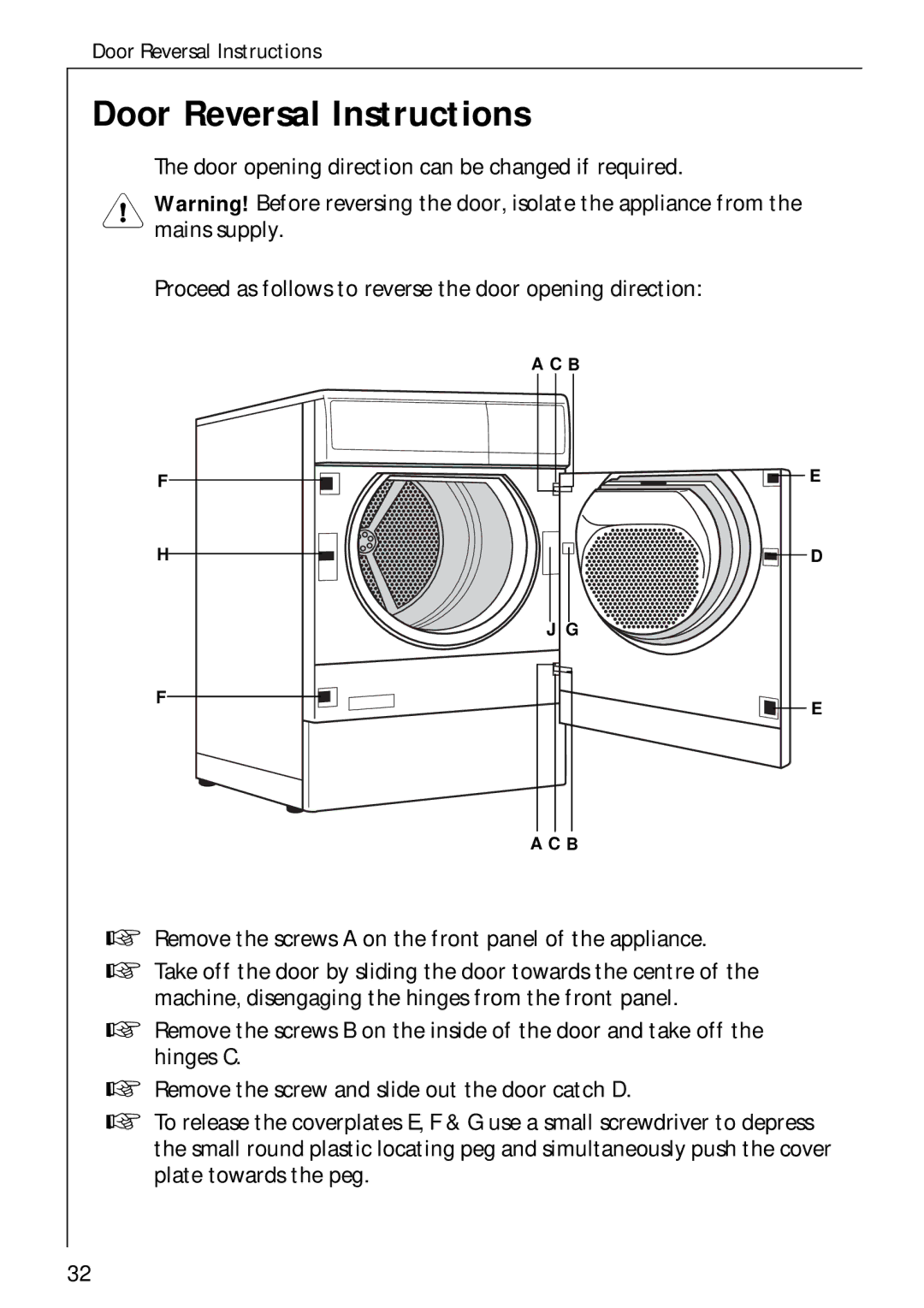 Electrolux 35600 installation instructions Door Reversal Instructions 