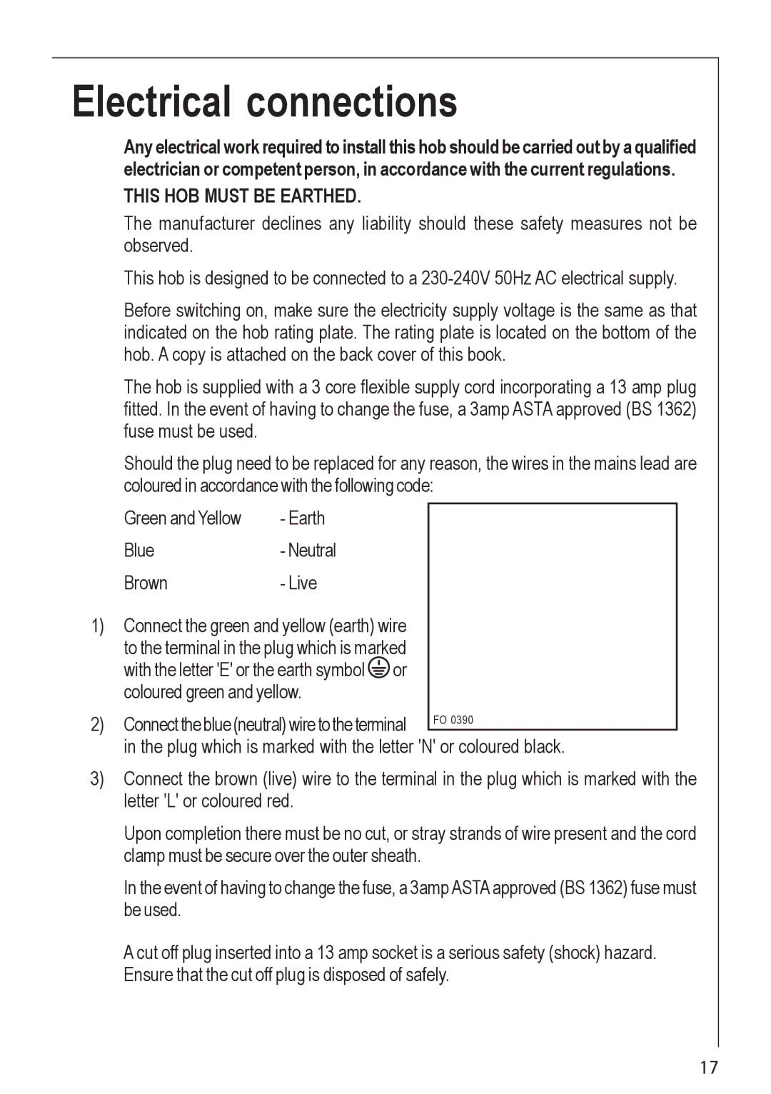 Electrolux 35772G manual Electrical connections, This HOB Must be Earthed 