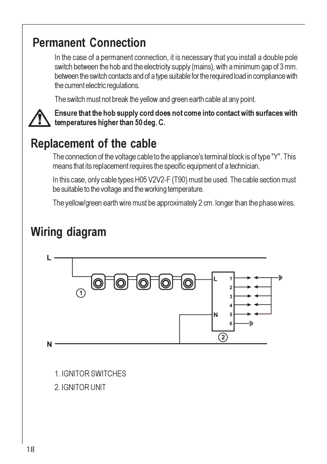 Electrolux 35772G manual Permanent Connection, Replacement of the cable, Wiring diagram 