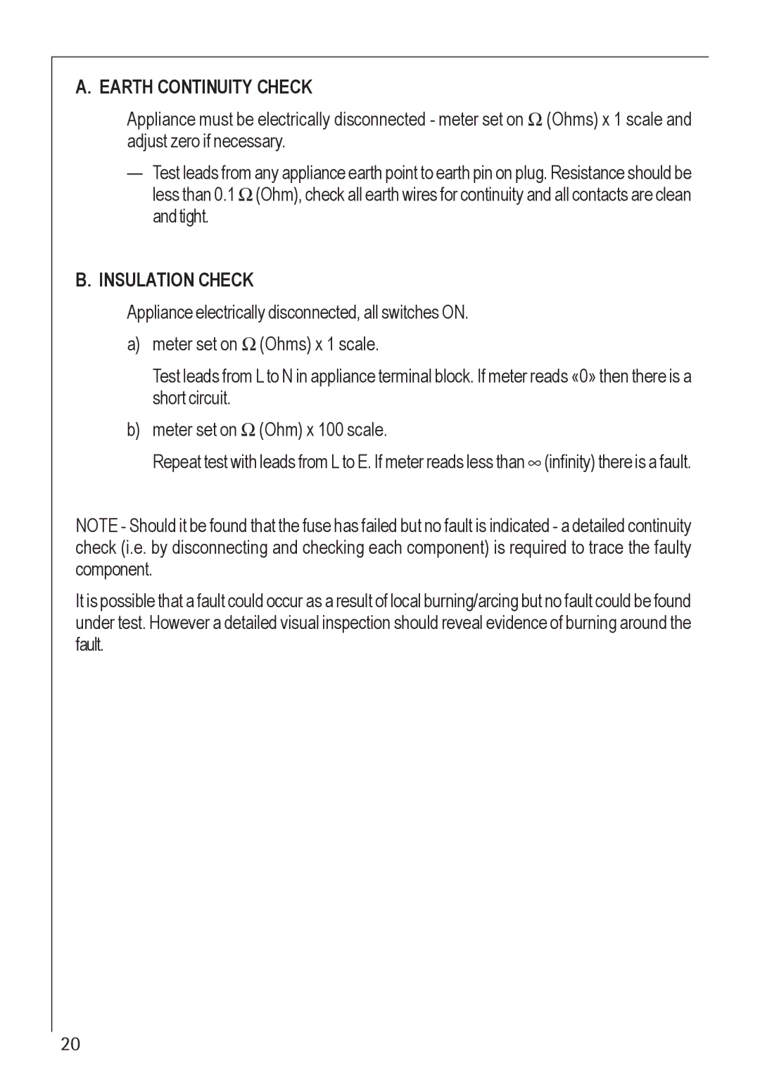 Electrolux 35772G manual Earth Continuity Check 