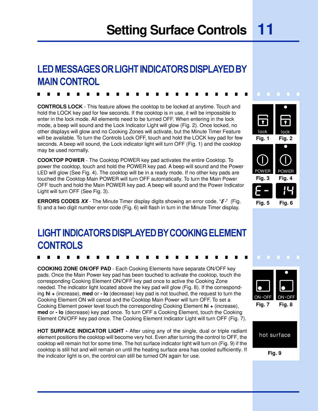 Electrolux 36 manual LED Messages or Light Indicators Displayed by Main Control 