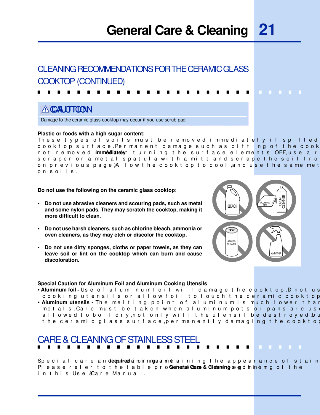 Electrolux 36 manual Care & Cleaning of Stainless Steel 