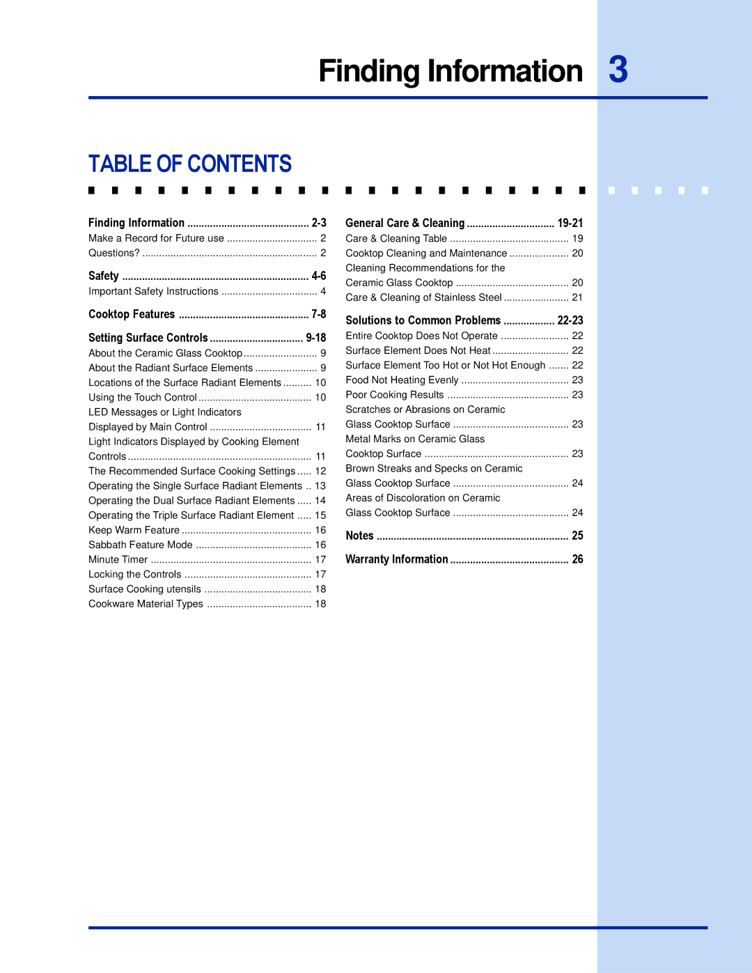 Electrolux 36 manual Table of Contents 