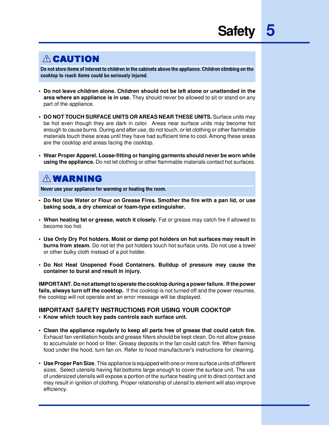 Electrolux 36 manual Important Safety Instructions for Using Your Cooktop 