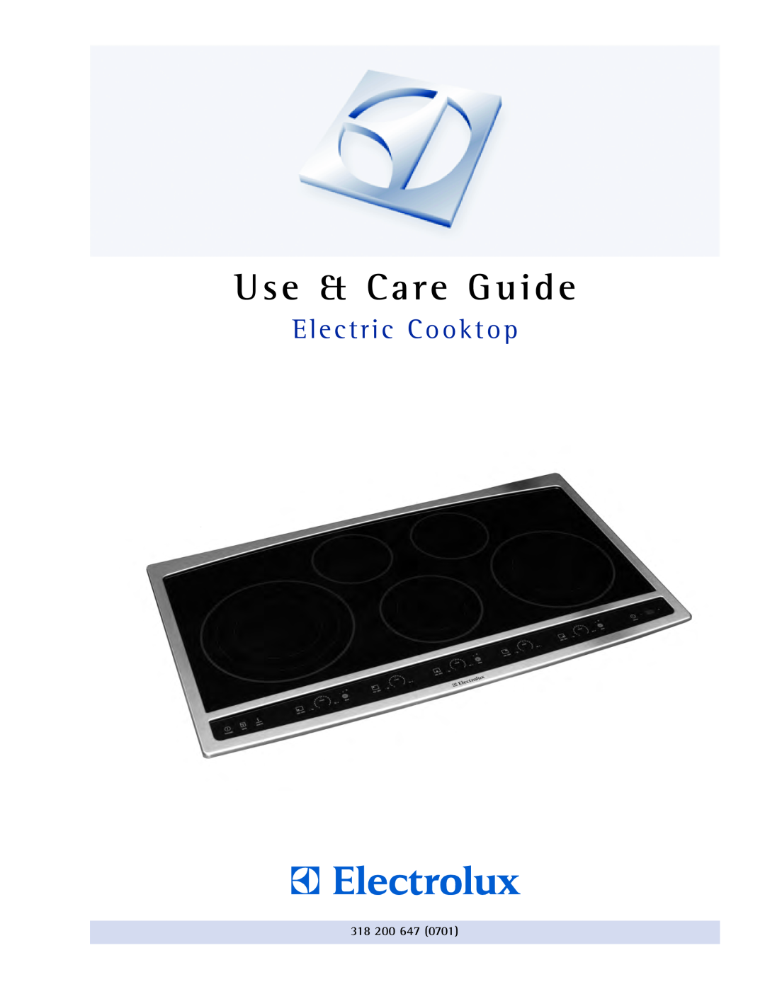 Electrolux 36 manual Use & Care Guide, Electric Cooktop 