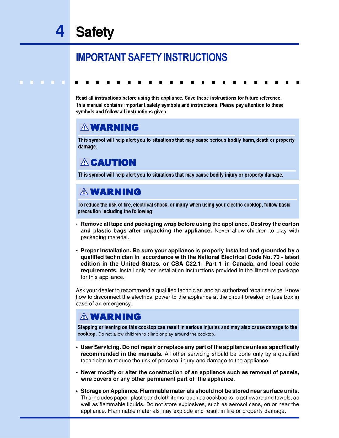 Electrolux 36 manual Important Safety Instructions 