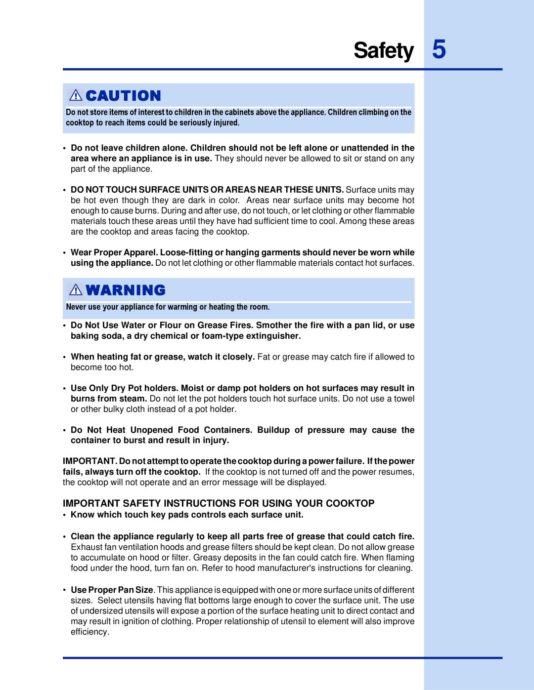 Electrolux 36 manual Important Safety Instructions For Using Your Cooktop 