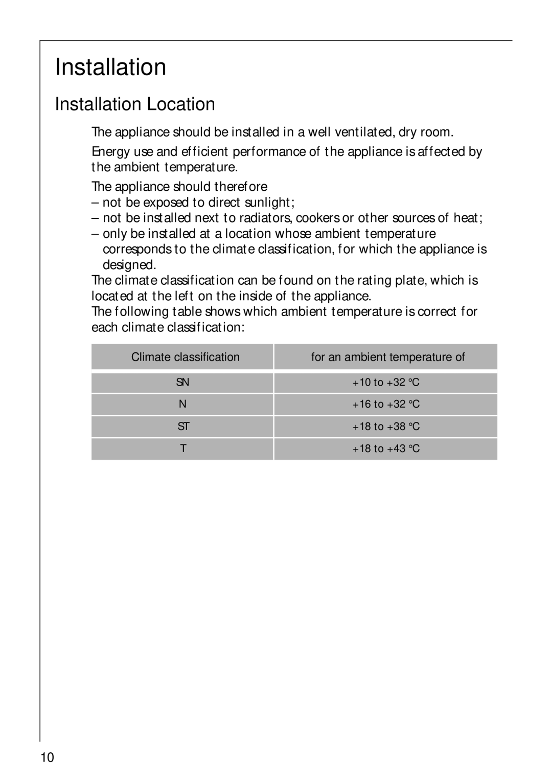 Electrolux 3791-6 KG, 3798-6 KG manual Installation Location 