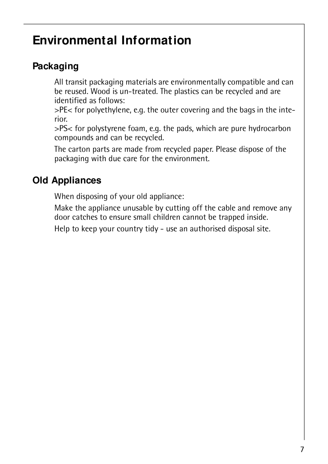 Electrolux 3798-6 KG, 3791-6 KG manual Environmental Information, Packaging, Old Appliances 