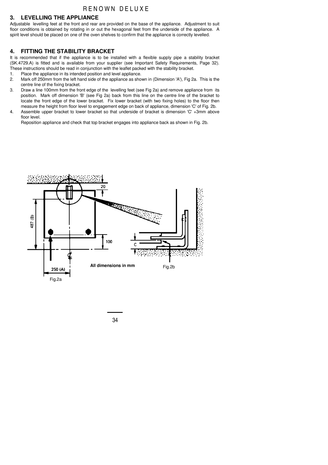 Electrolux 90EEC, 396EEC installation instructions Levelling the Appliance, Fitting the Stability Bracket 