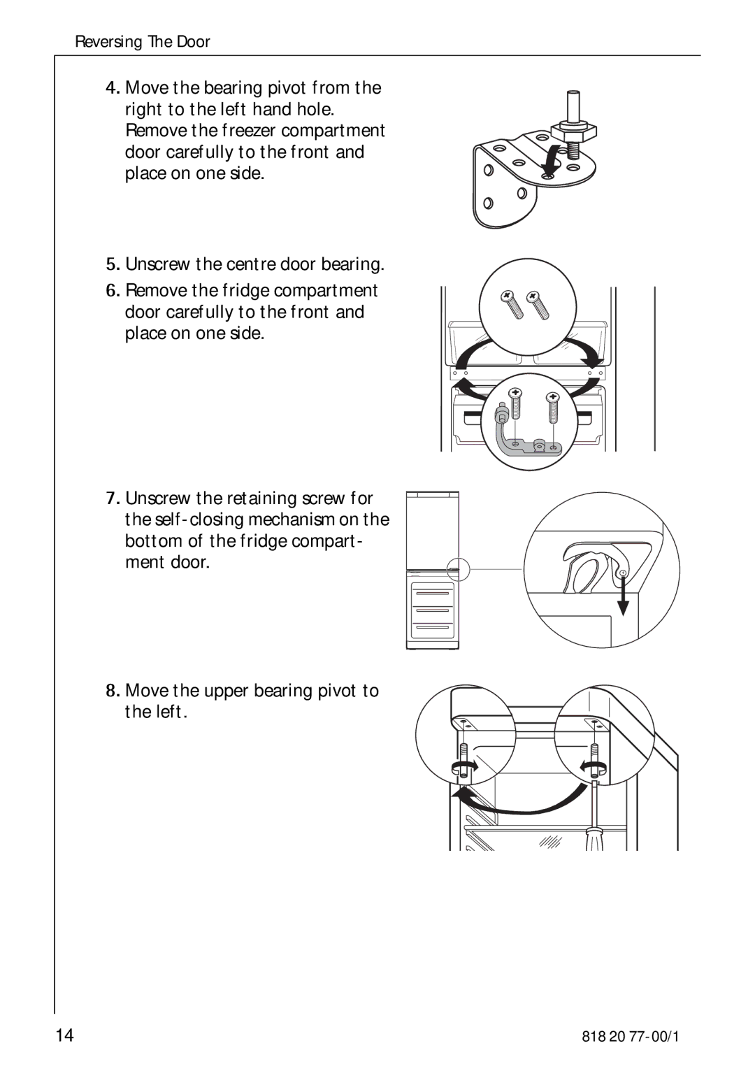 Electrolux 3985-7 KG manual Unscrew the centre door bearing 