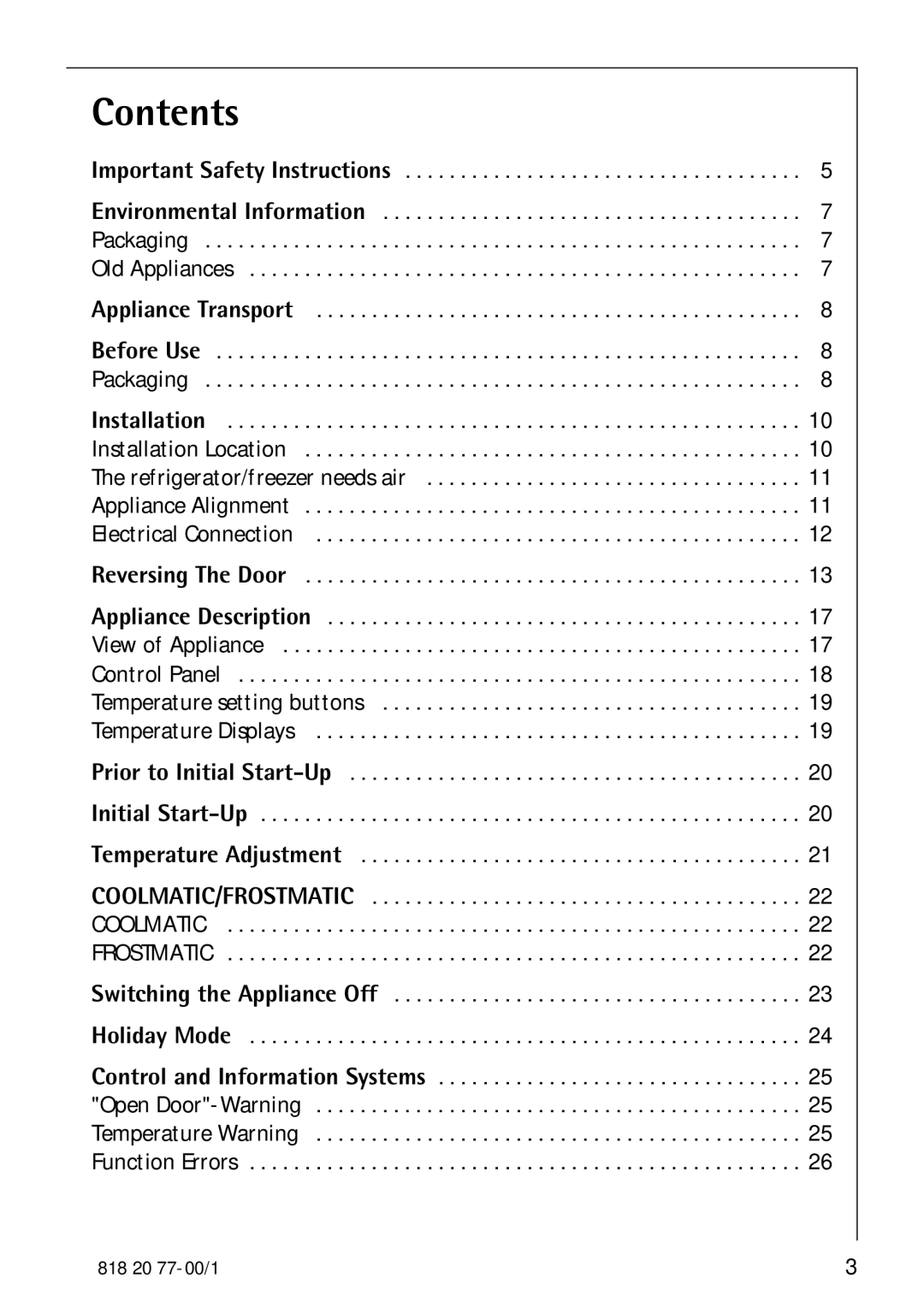 Electrolux 3985-7 KG manual Contents 