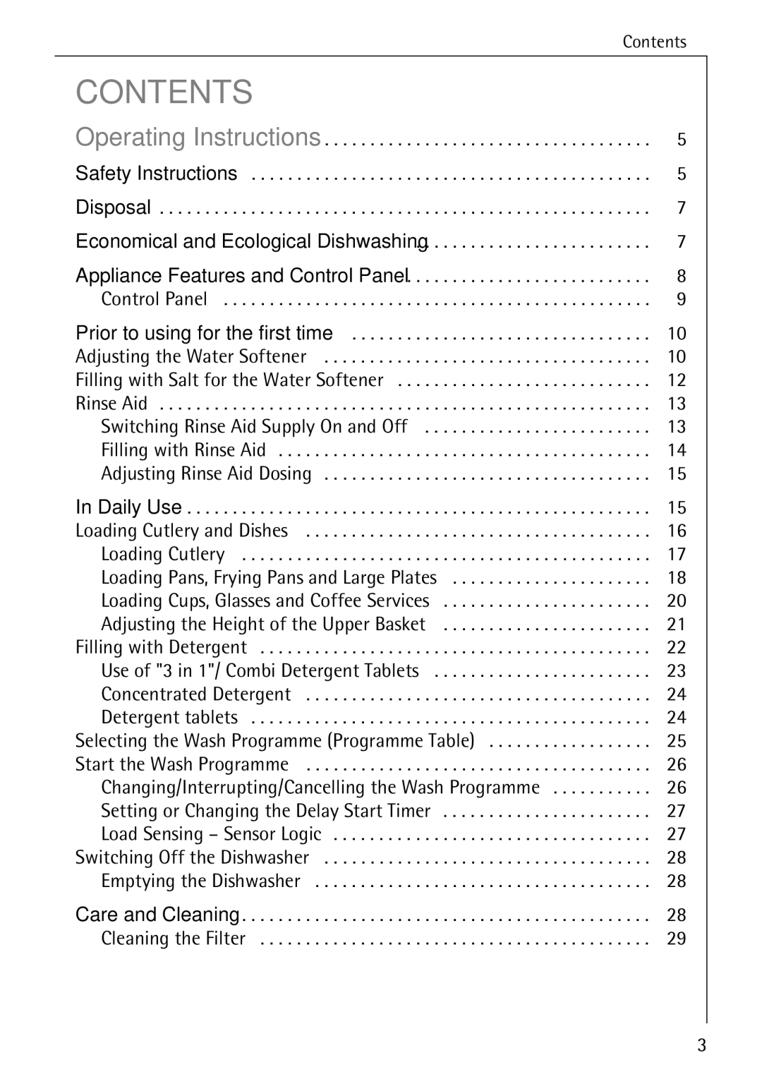 Electrolux 3A manual Contents 