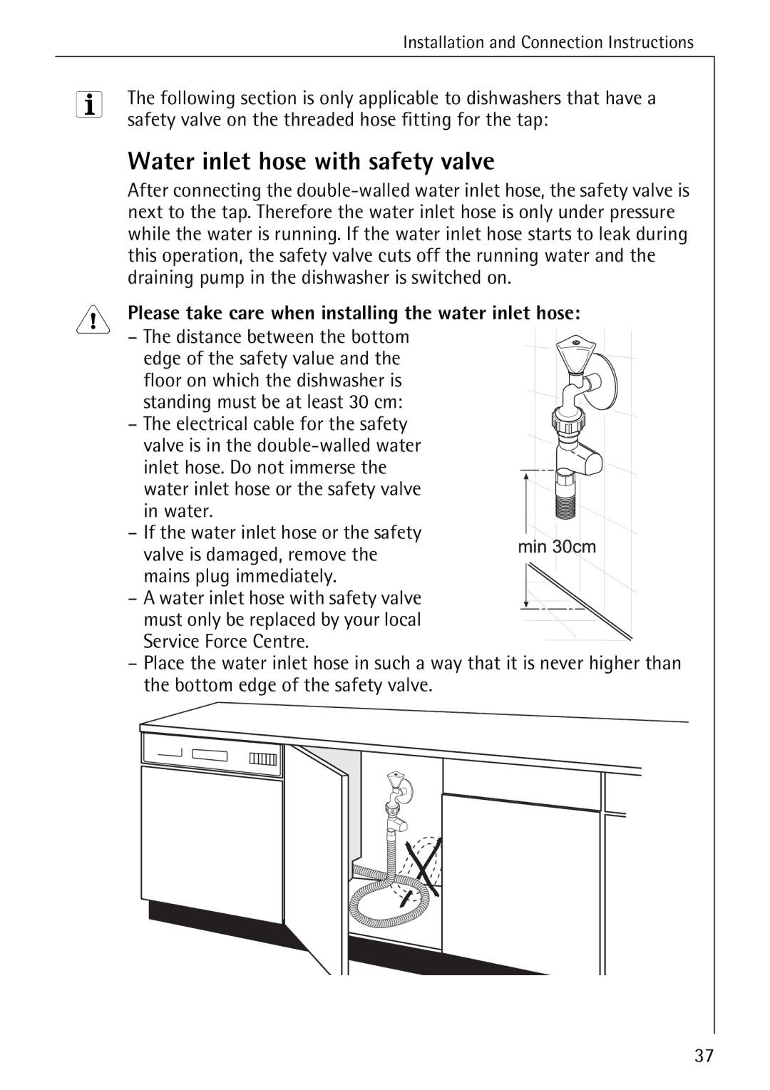 Electrolux 3A manual Water inlet hose with safety valve, Please take care when installing the water inlet hose 