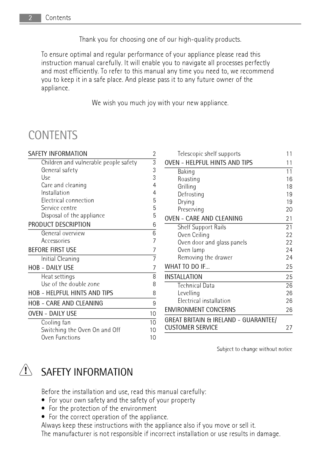 Electrolux 40036VI-WN user manual Contents 