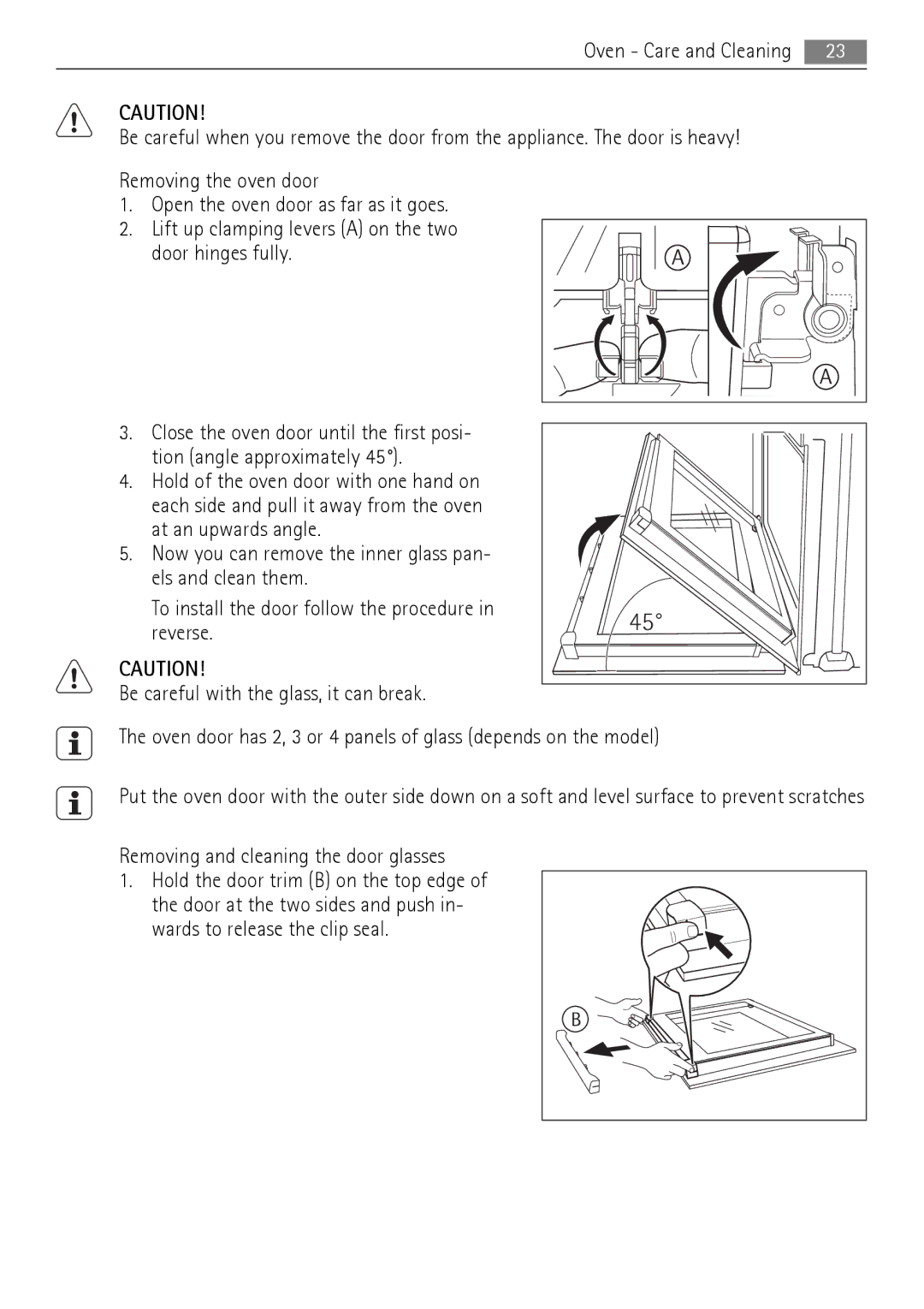 Electrolux 40036VI-WN user manual Removing and cleaning the door glasses 