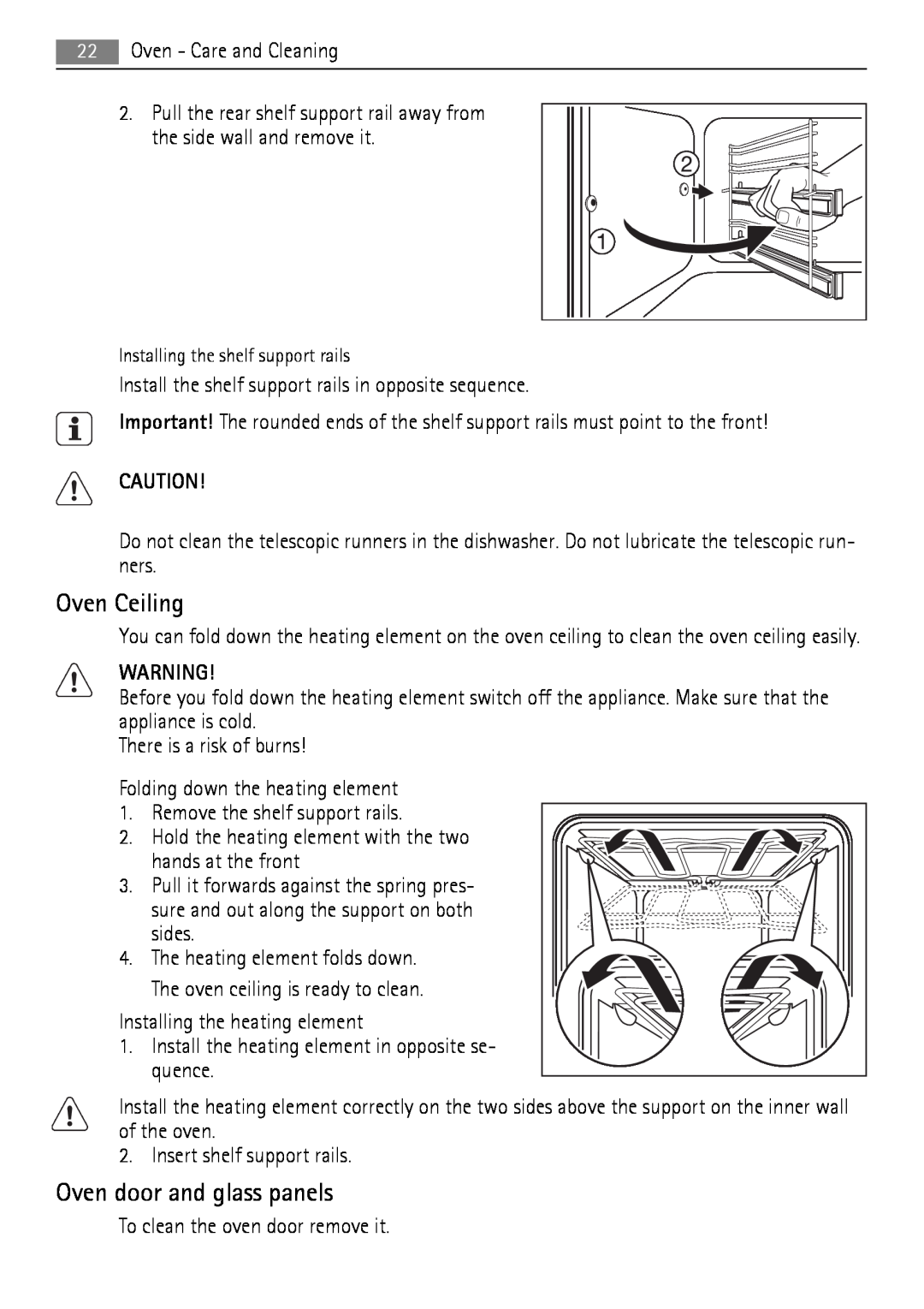 Electrolux 40036VI-WN user manual Oven Ceiling, Oven door and glass panels 