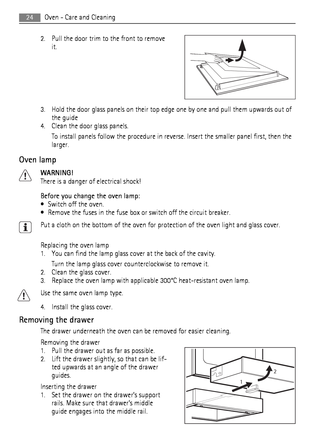Electrolux 40036VI-WN user manual Oven lamp, Removing the drawer 