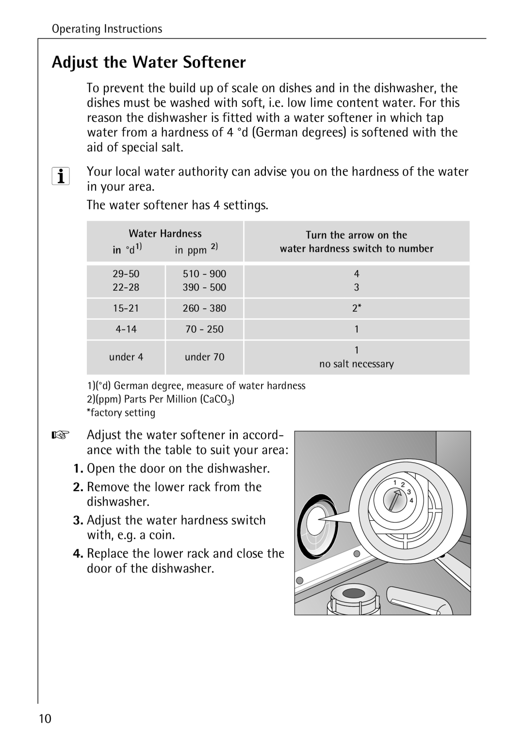 Electrolux 40250 i manual Adjust the Water Softener 