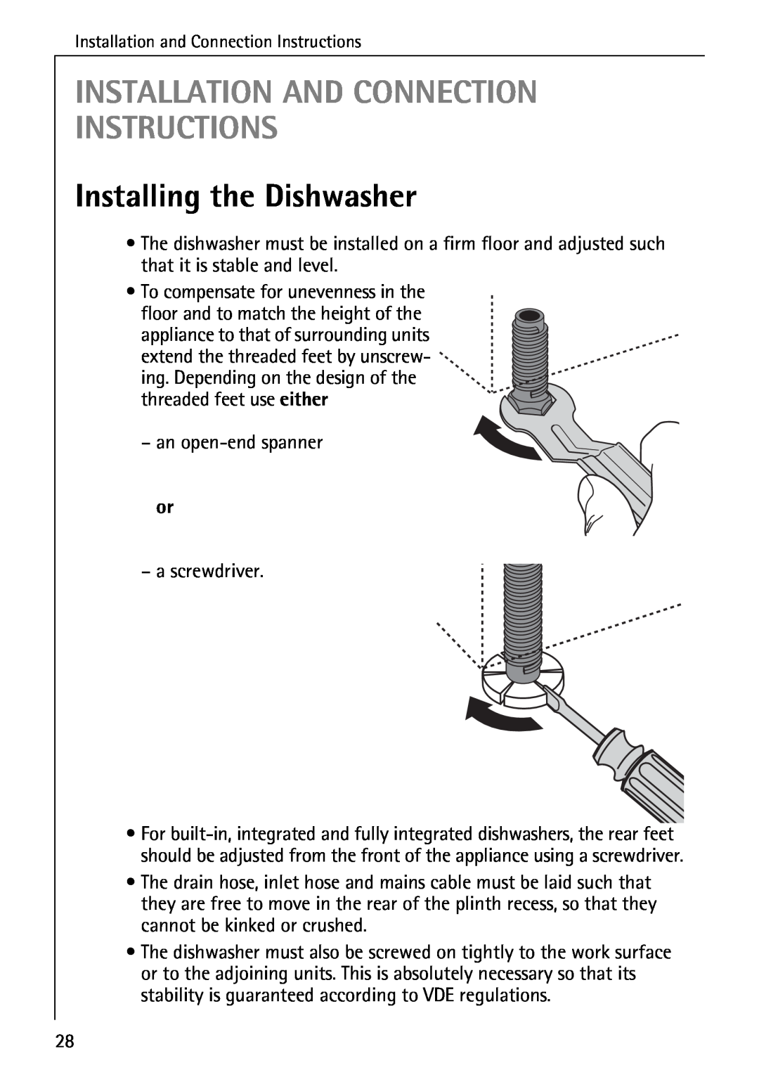 Electrolux 40250 i manual Installation And Connection Instructions, Installing the Dishwasher 
