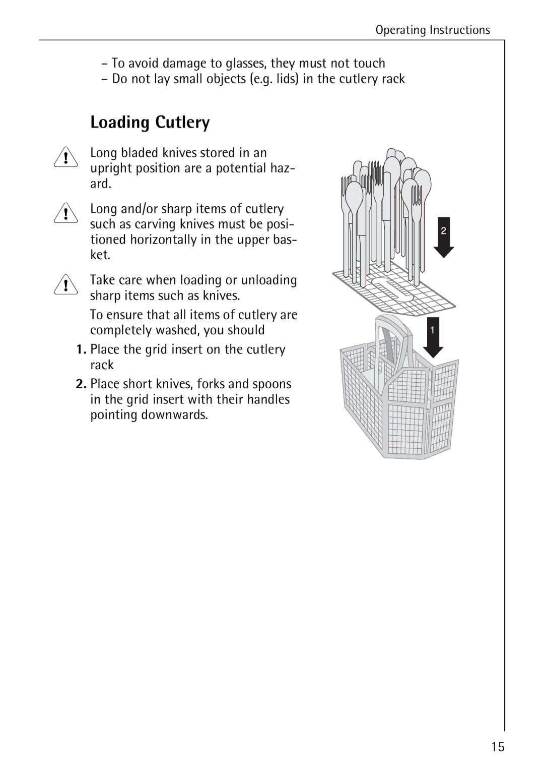 Electrolux 40300 manual Loading Cutlery 