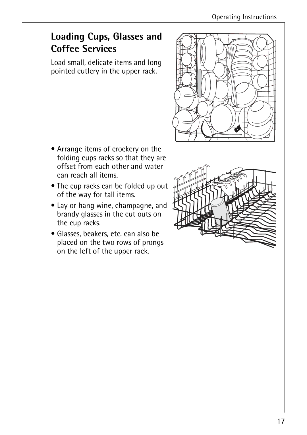 Electrolux 40300 manual Loading Cups, Glasses Coffee Services 