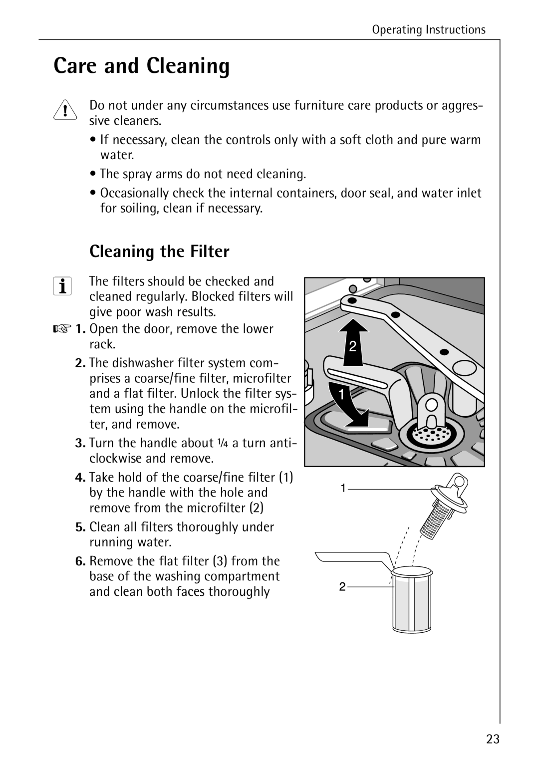 Electrolux 40300 manual Care and Cleaning, Cleaning the Filter 