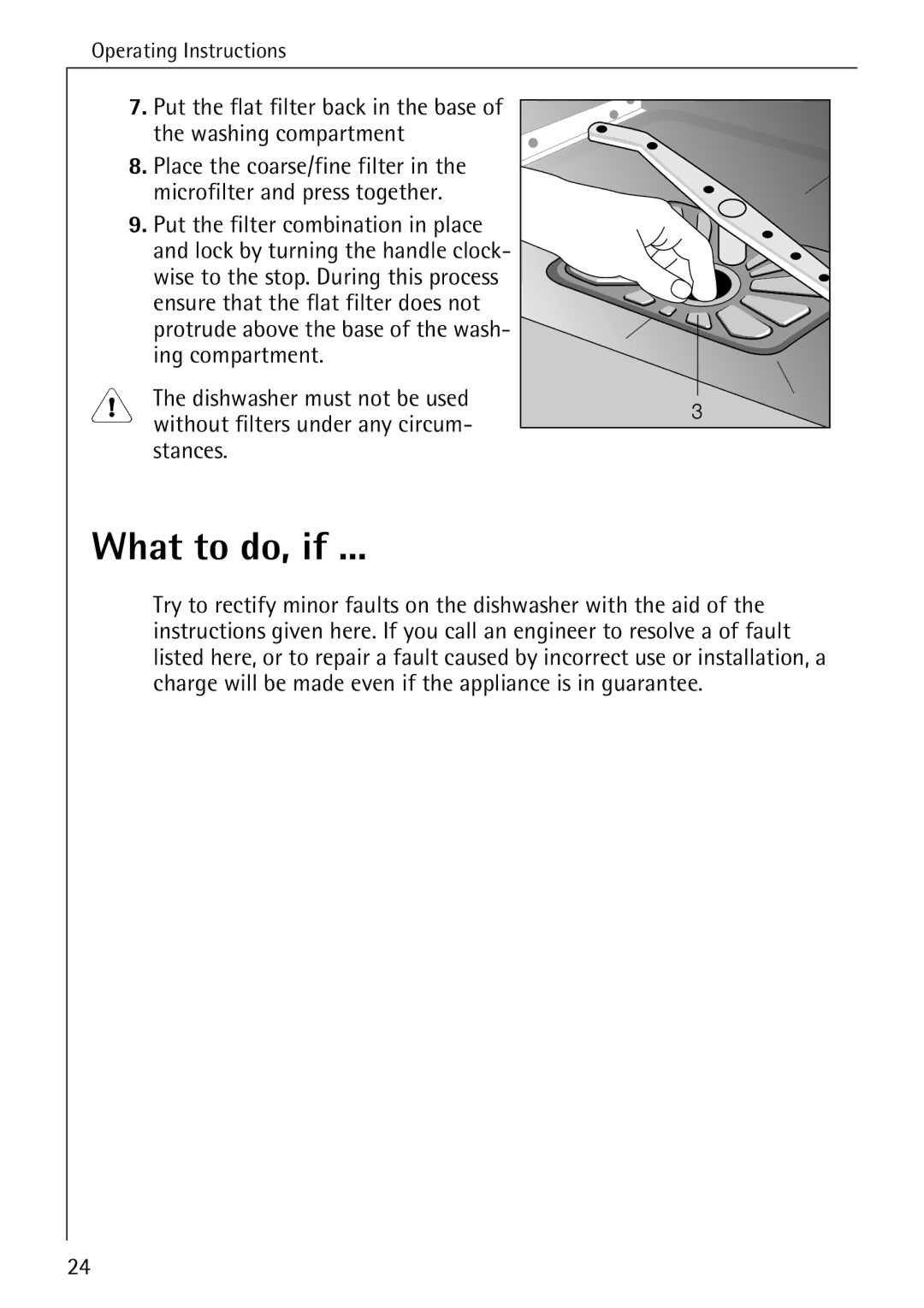 Electrolux 40300 manual What to do, if, Put the flat filter back in the base Washing compartment, Stances 