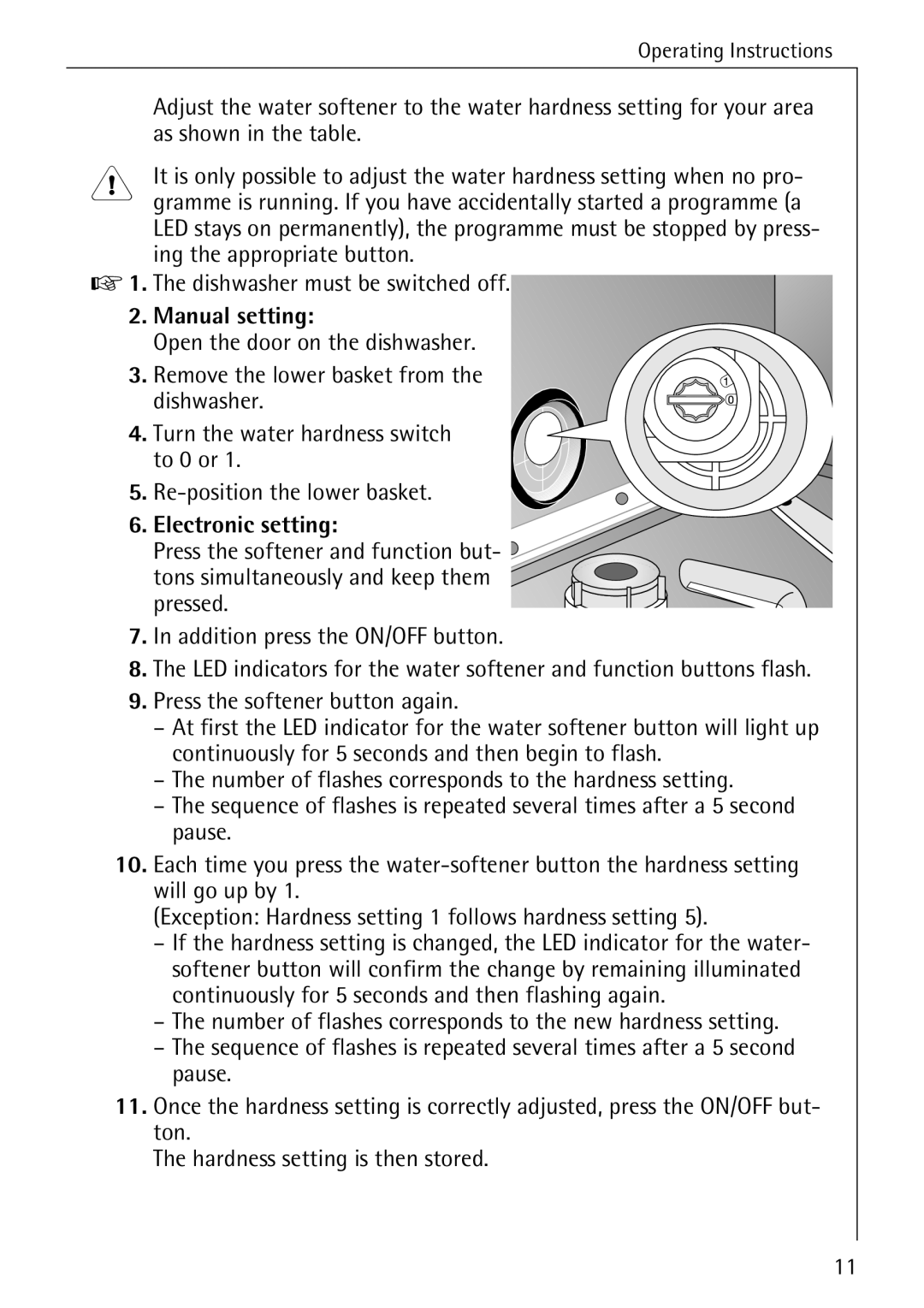 Electrolux 40640 manual Ing the appropriate button, Dishwasher must be switched off, Manual setting, Electronic setting 