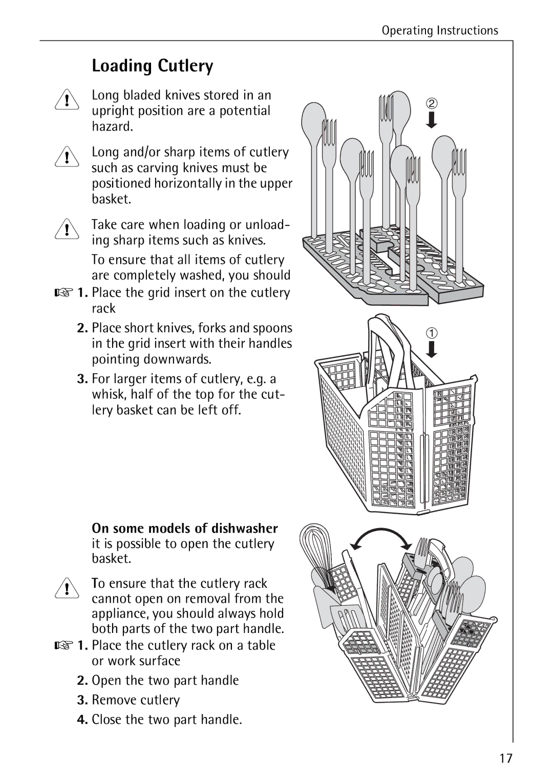 Electrolux 40640 manual Loading Cutlery 