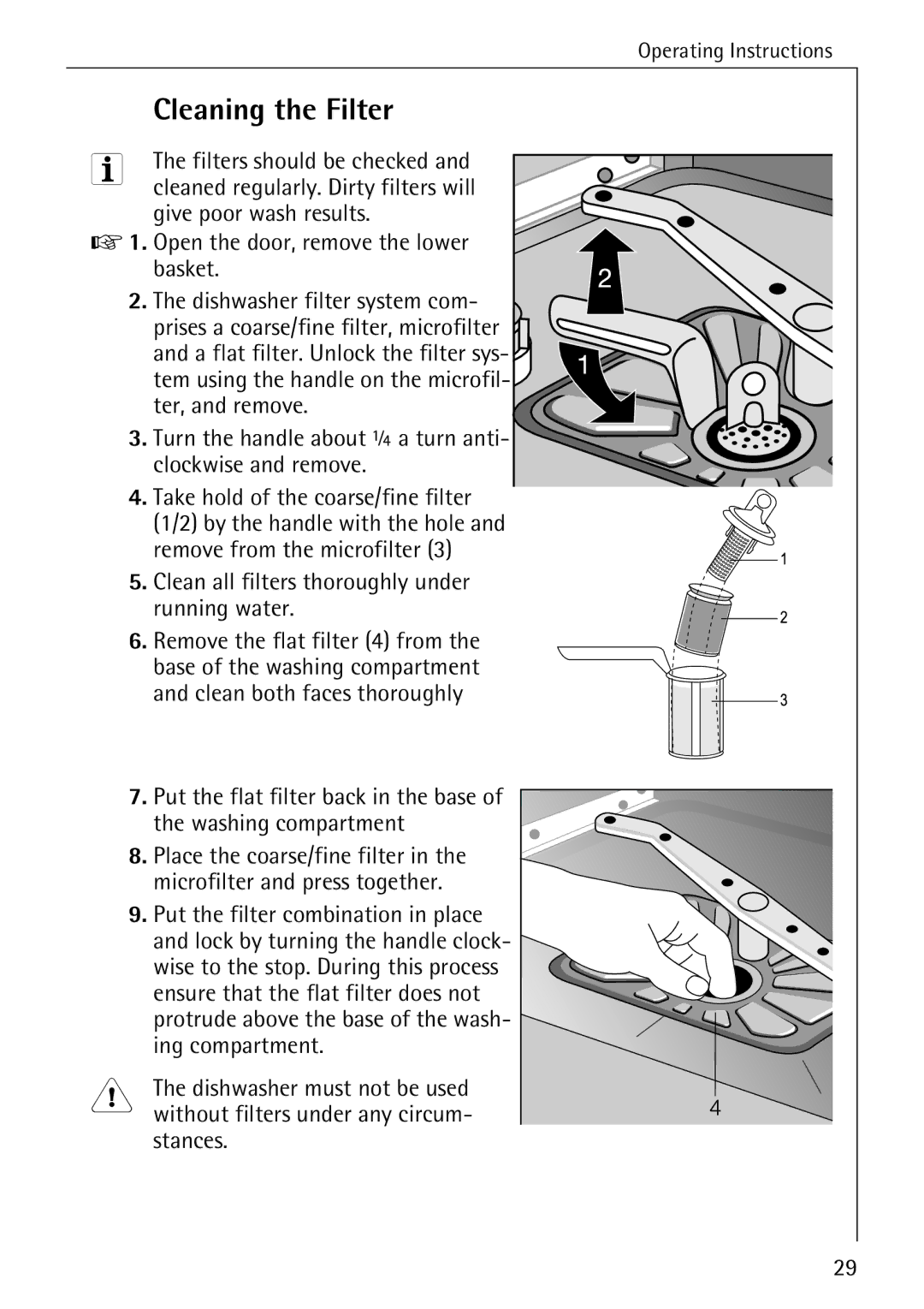 Electrolux 40640 manual Cleaning the Filter, Stances 