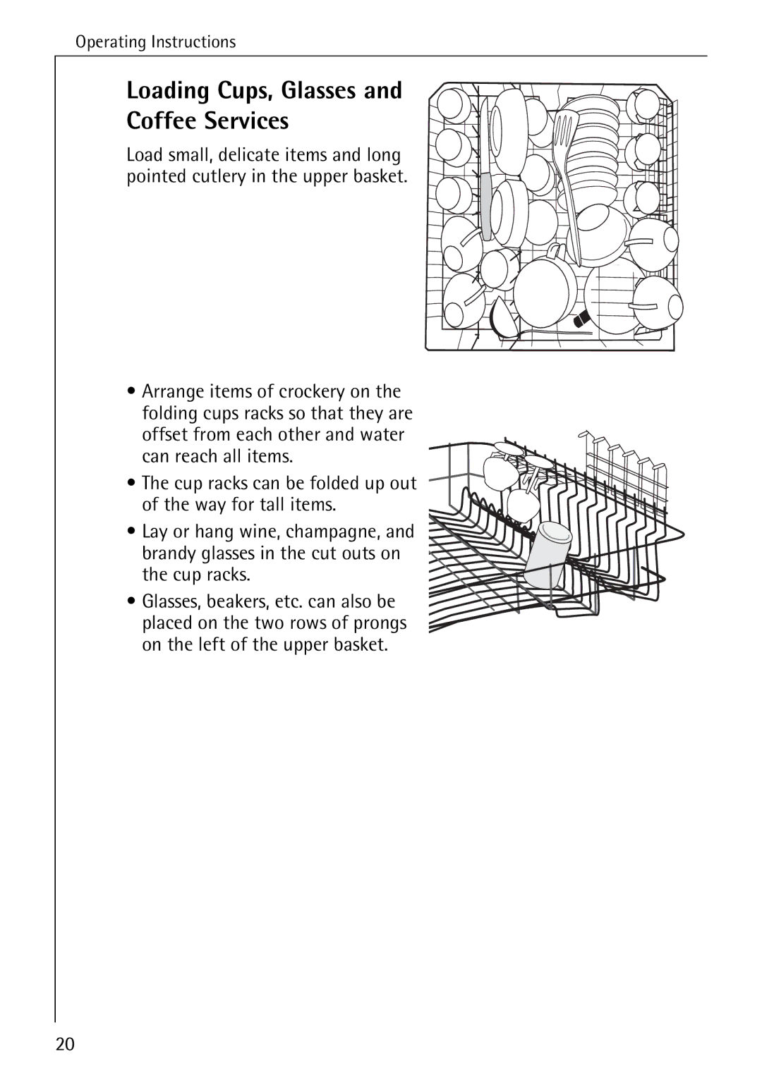 Electrolux 40740 manual Loading Cups, Glasses and Coffee Services 