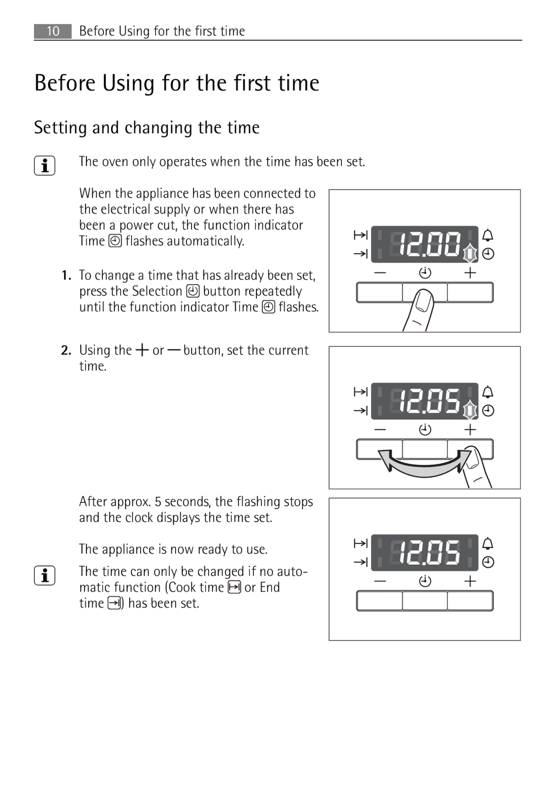 Electrolux 41016VH user manual Before Using for the first time, Setting and changing the time 