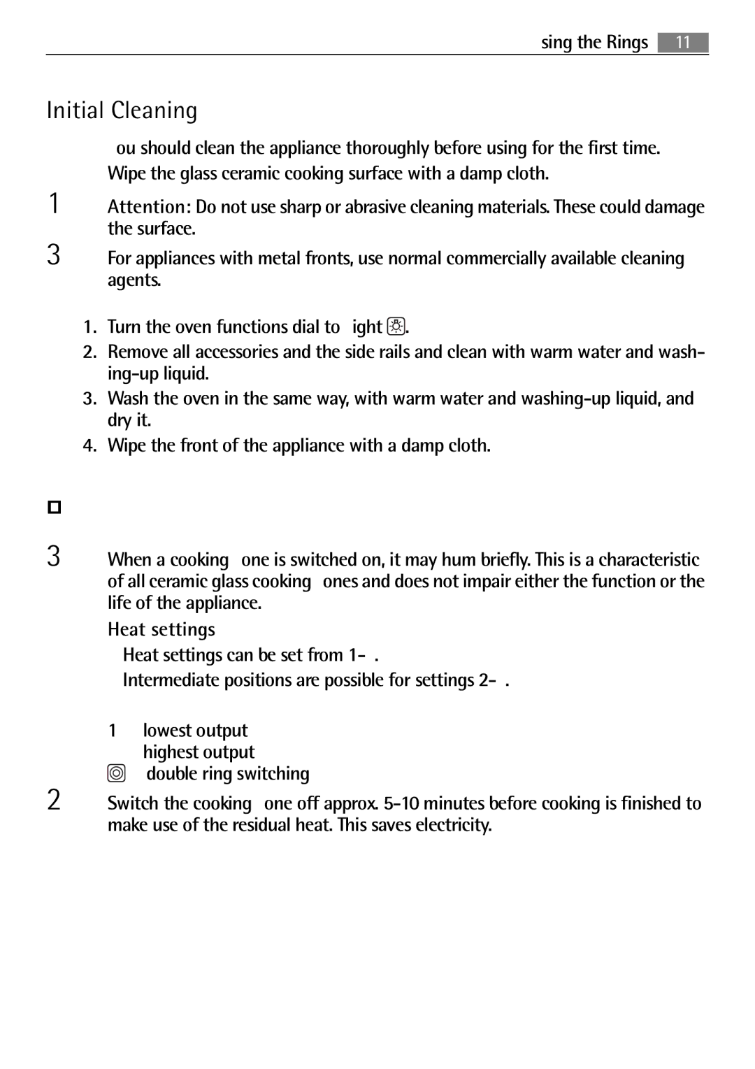 Electrolux 41016VH user manual Using the Rings, Initial Cleaning 