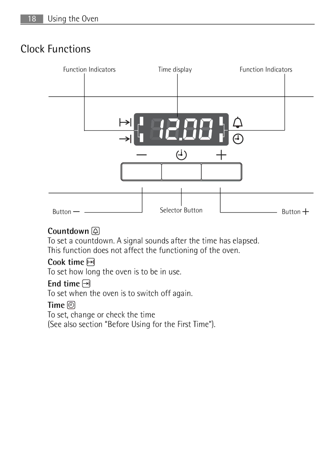 Electrolux 41016VH user manual Clock Functions, Countdown 