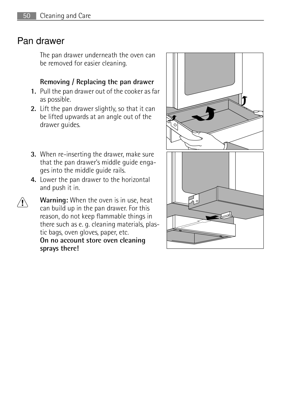 Electrolux 41016VH user manual Pan drawer 