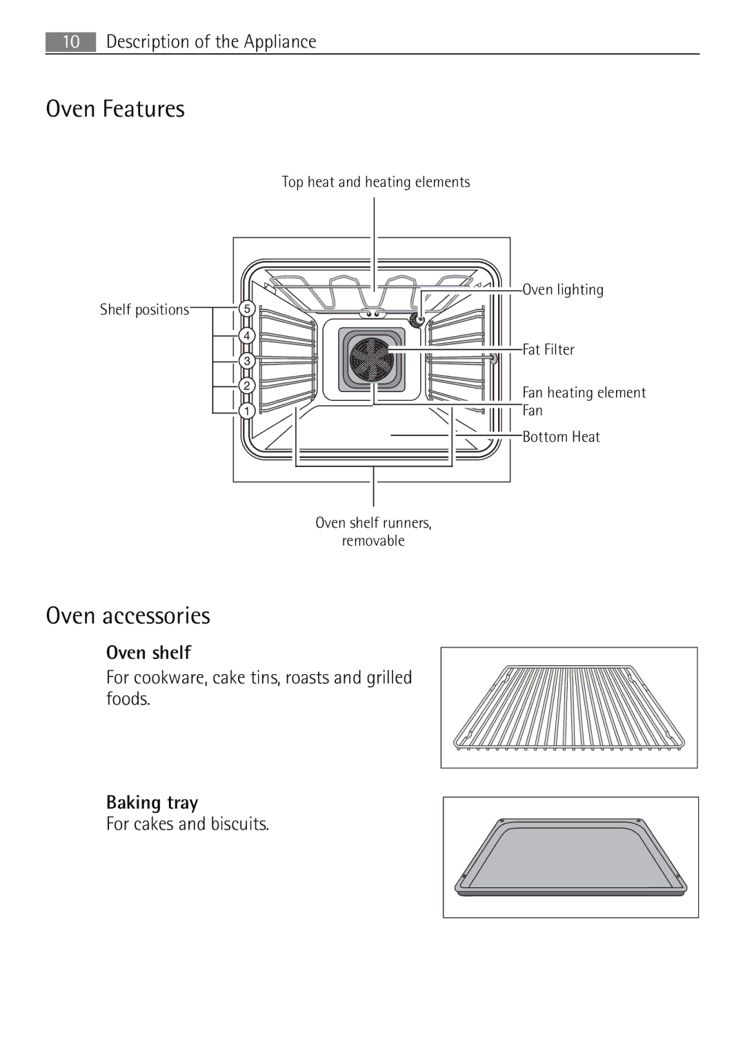 Electrolux 41016VI user manual Oven Features, Oven accessories 