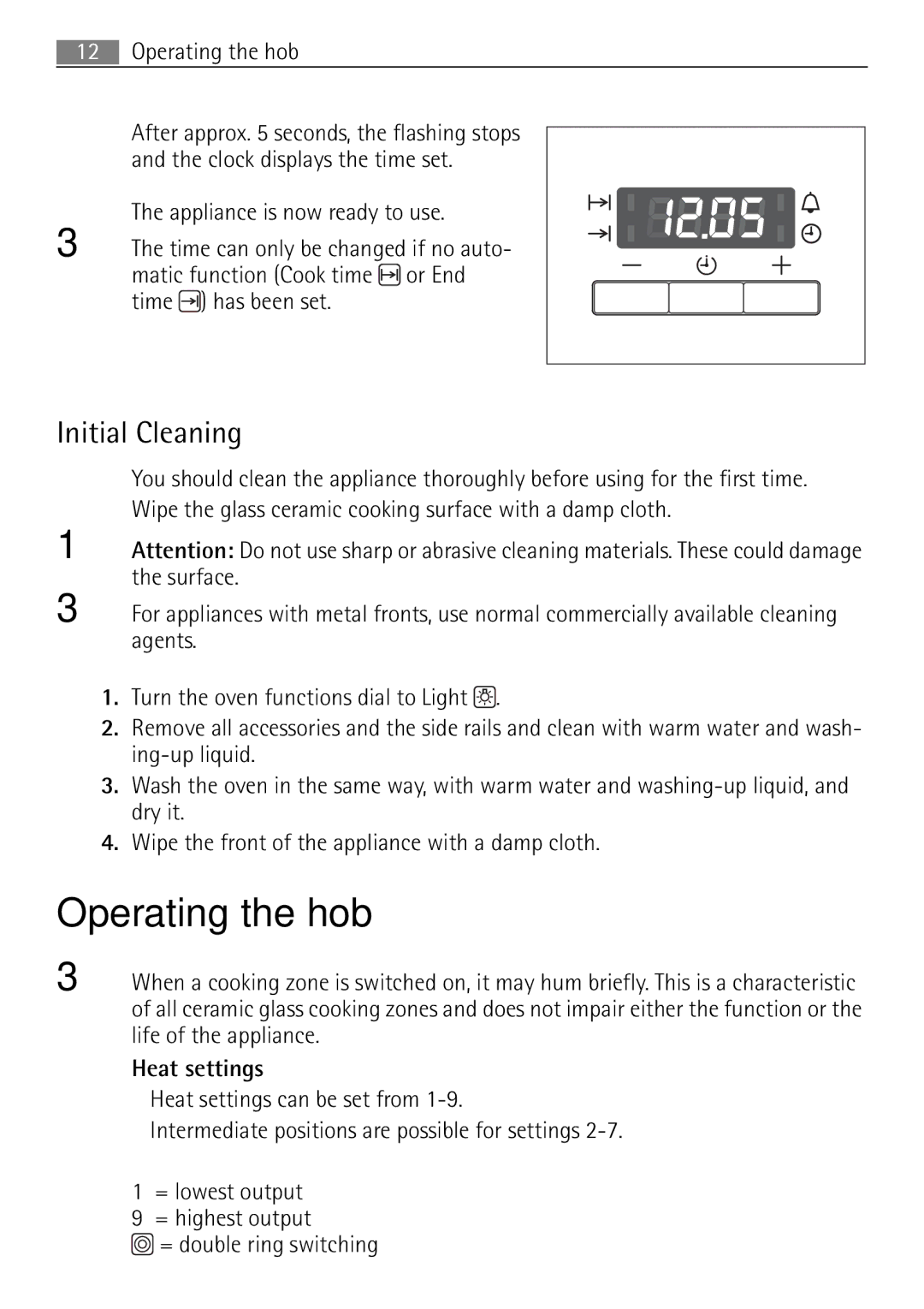 Electrolux 41016VI user manual Operating the hob, Initial Cleaning 