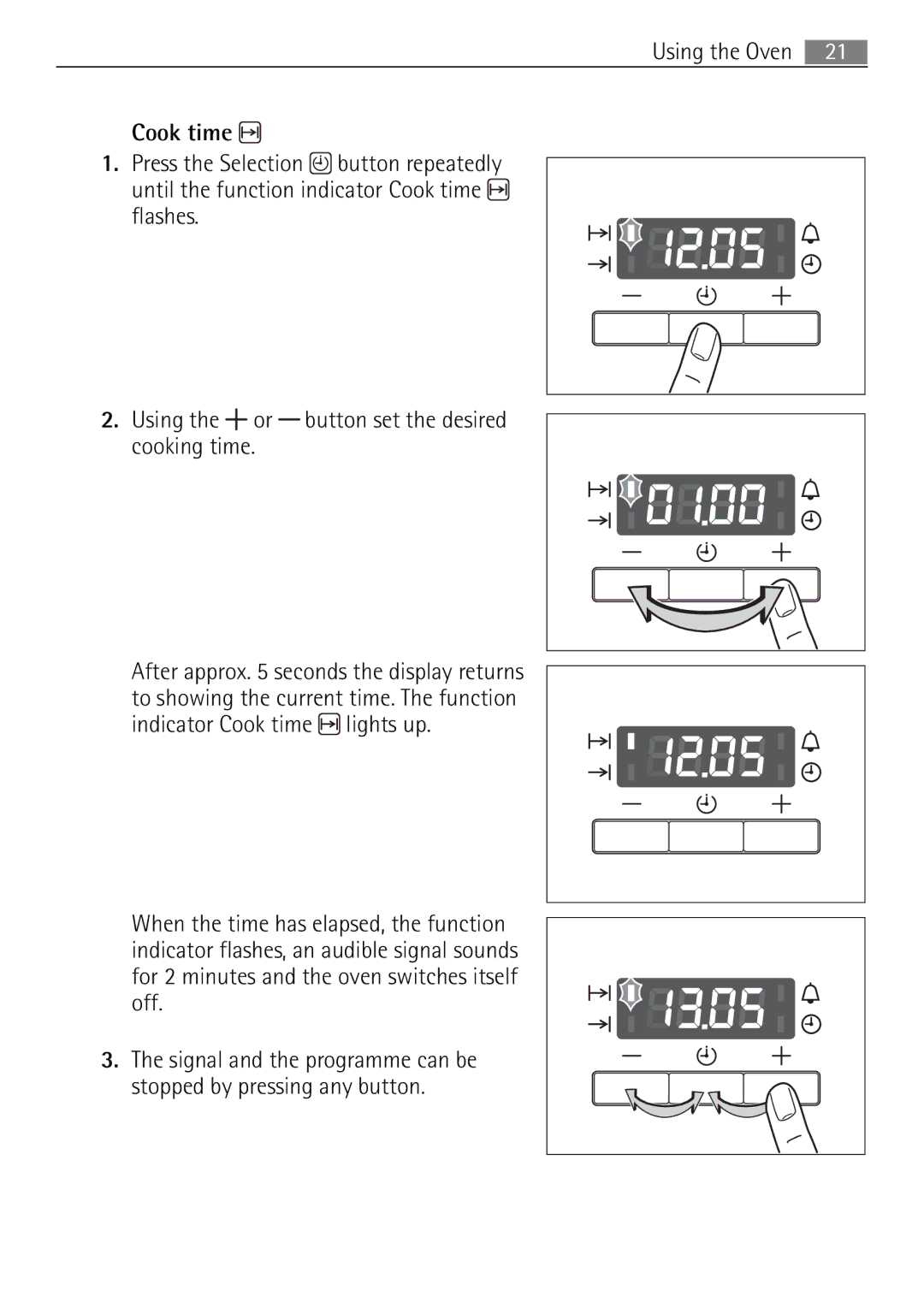 Electrolux 41016VI user manual Using the Oven Cook time, Flashes Using the or button set the desired cooking time 