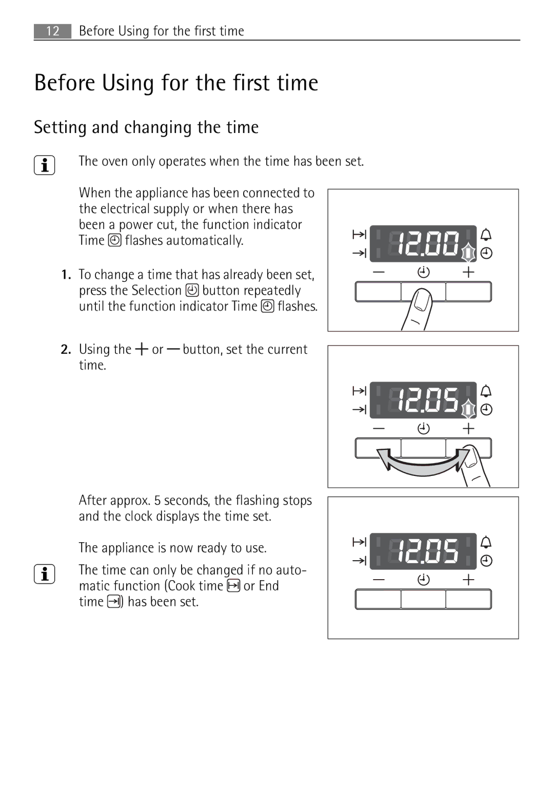 Electrolux 41056VH user manual Before Using for the first time, Setting and changing the time 