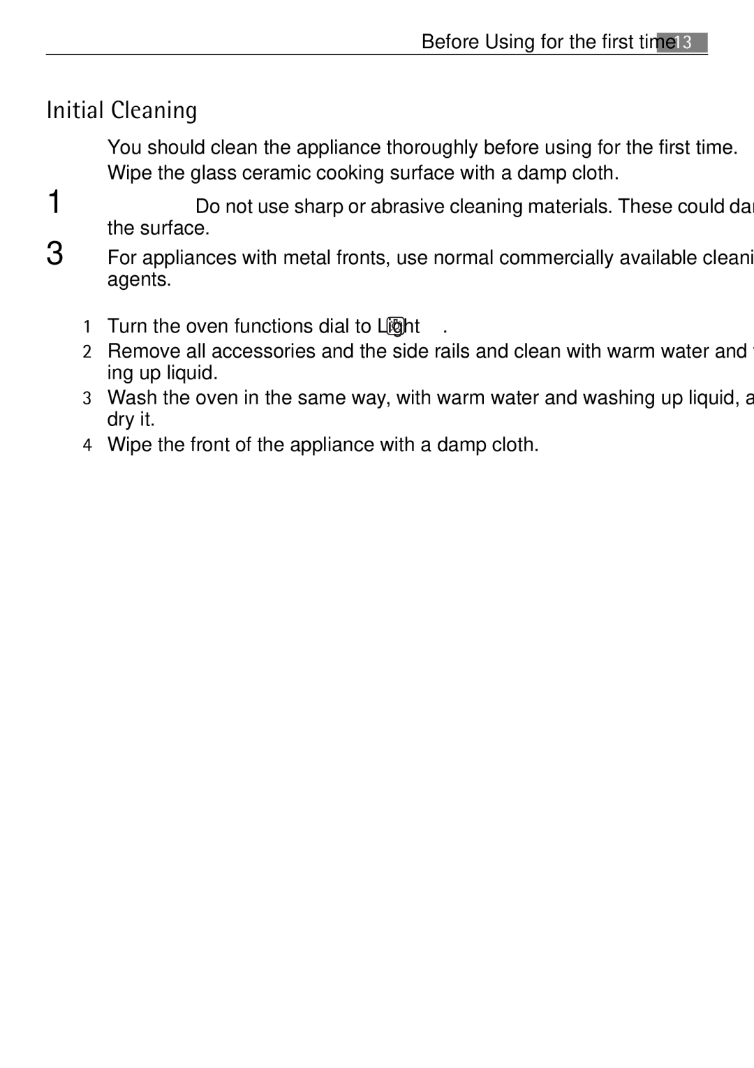 Electrolux 41056VH user manual Initial Cleaning 