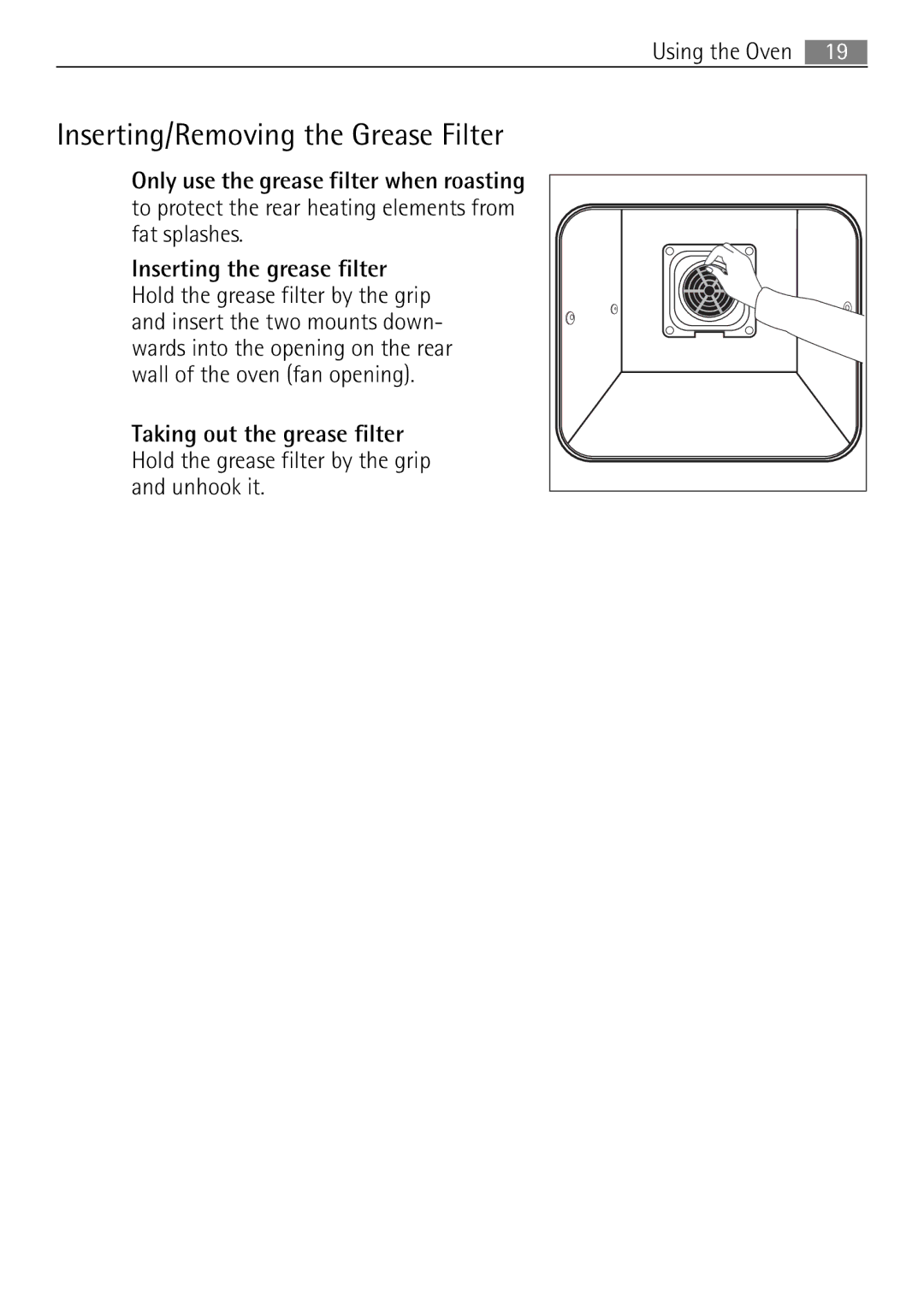 Electrolux 41056VH user manual Inserting/Removing the Grease Filter 