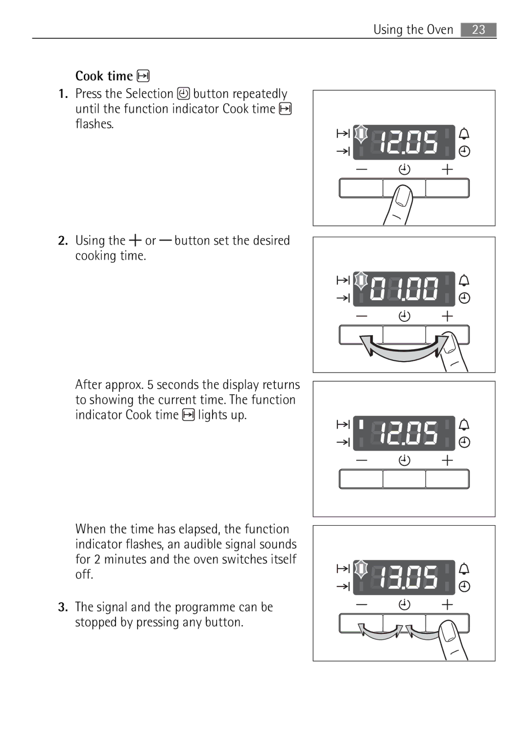 Electrolux 41056VH user manual Using the Oven Cook time, Flashes Using the or button set the desired cooking time 