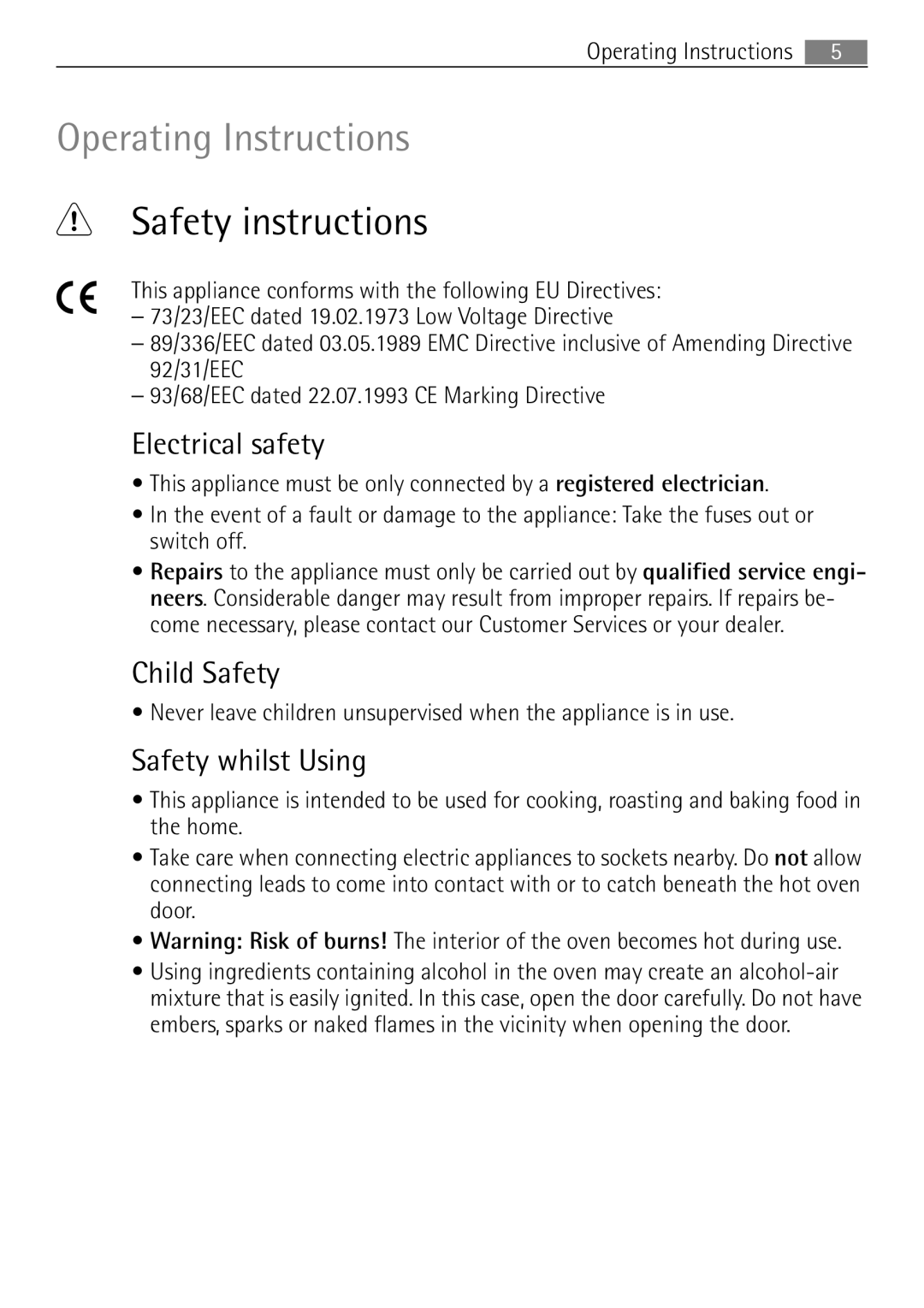 Electrolux 41056VH user manual Safety instructions, Electrical safety, Child Safety, Safety whilst Using 