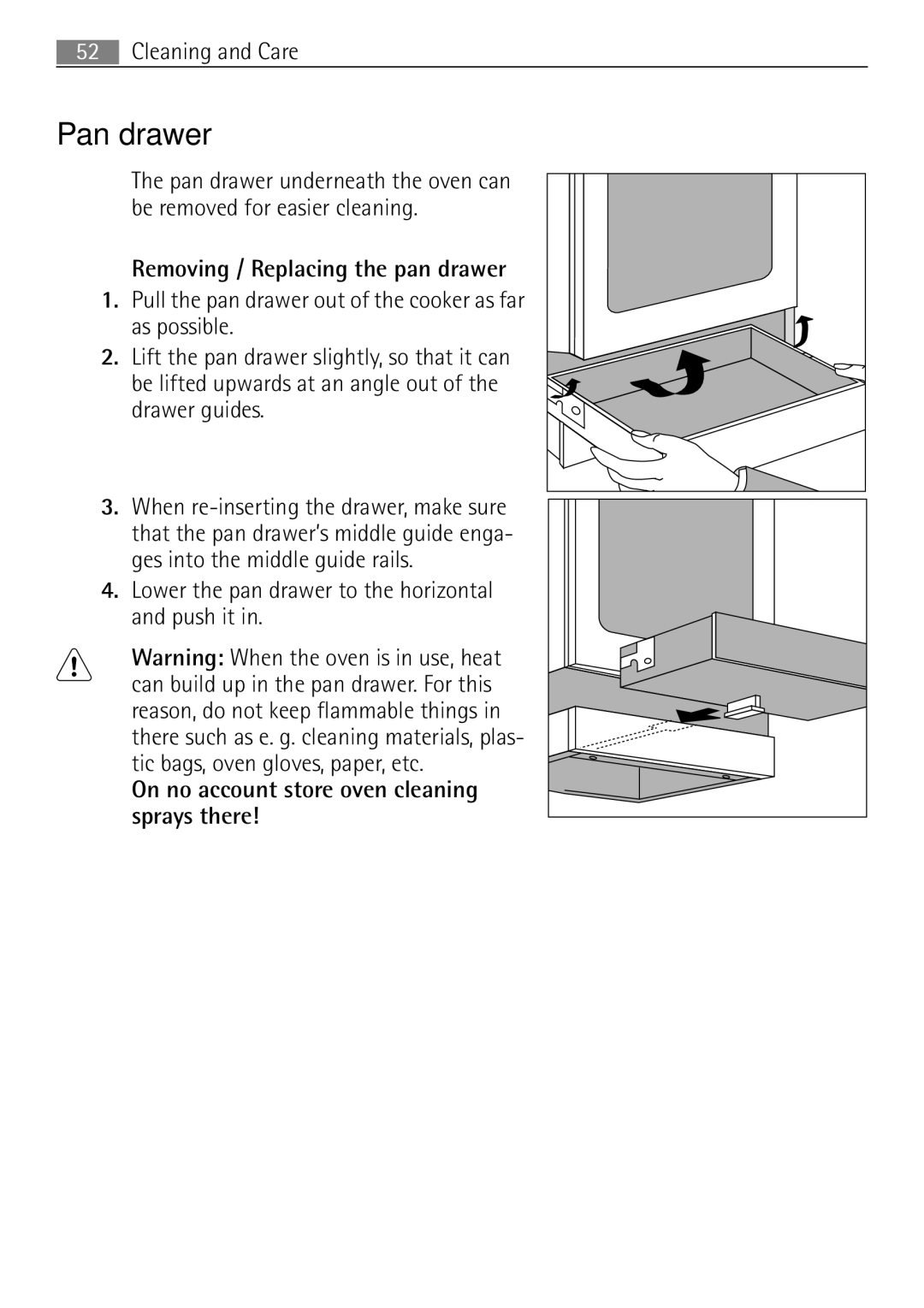 Electrolux 41056VH user manual Pan drawer 